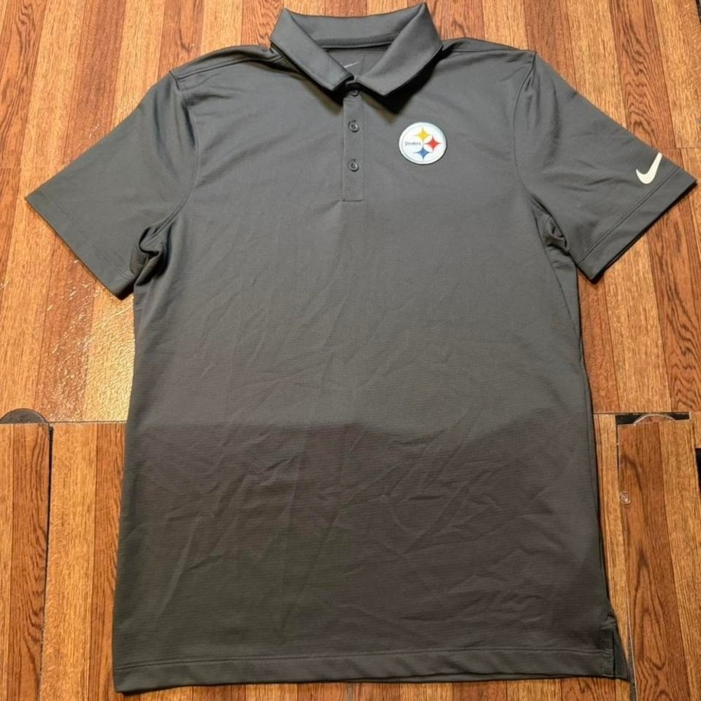 Nike Grey Pittsburgh Steelers Dri-Fit Tech Sportswear Polo Button Shirt Small